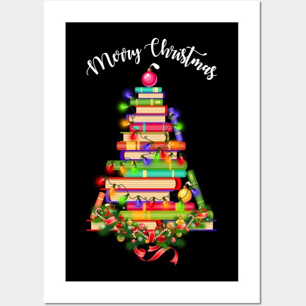 Books Christmas Tree Shirt Gift For Librarian Nerd Wall Art by Danielsmfbb